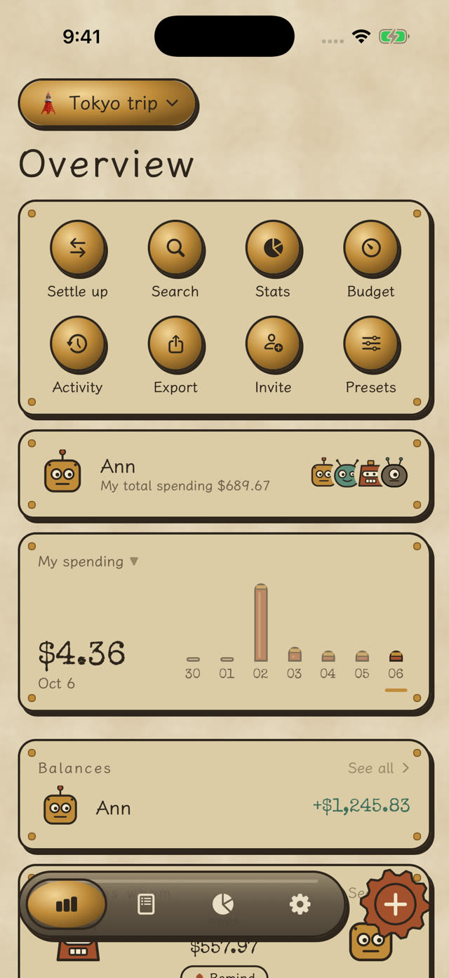 Overview of a Tokyo trip: my spending, balances and who owes whom