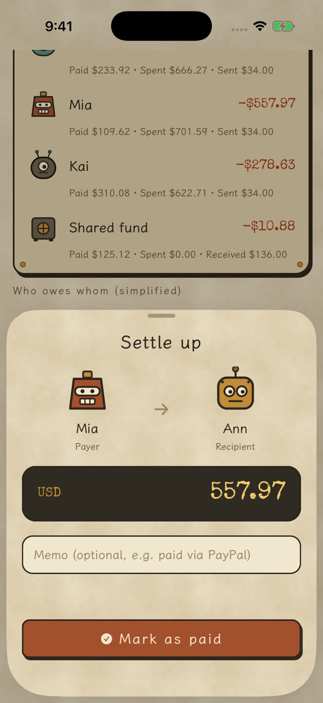 Settle up: Mia pays Ann $557.97